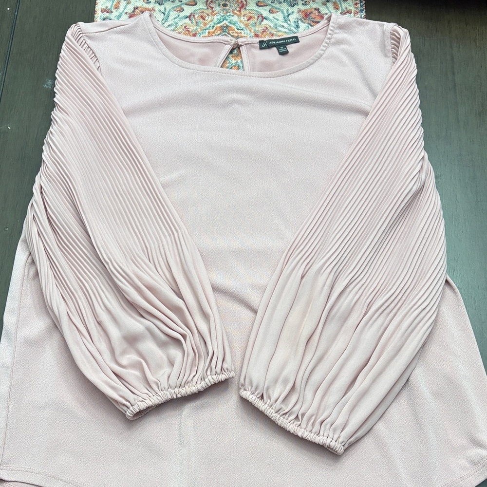Adrianna Papell Blush Pleated Bishop Sleeve Blouse